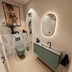 MONDIAZ TURE-DLUX 100cm toiletmeubel Army. EDEN wastafel Glace positie midden. Met 1 kraangat. TUREDX100ARMM1GLA