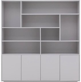 Goossens Basic Buffetkast Madrid, 4 dichte deuren 8 open vakken, grijs melamine, 184 x 191 x 45 cm, elegant chic