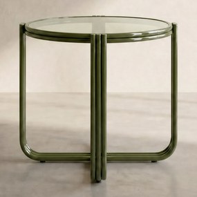 Retro Bijzettafel Glas Groen - 42 X 42cm.