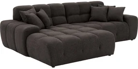 Goossens Excellent Bank Kubus - 40 X 40 Cm Stiksel donkerbruin, stof, 1,5-zits, modern design met chaise longue links