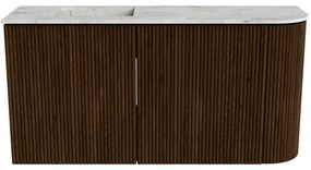 Mondiaz Joya DLux 80cm toiletmeubel ronding rechts walnut met wastafel faye links 1 kraangat glace