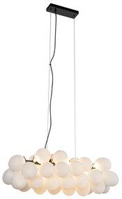 Eettafel / Eetkamer Hanglamp zwart met opaal glas 8-lichts langwerpig - Uvas Design, Art Deco G9 Binnenverlichting Lamp