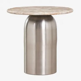 Ronde Bijzettafel Ø40 Cm Alliser Grijs – Staal & Marmer Natuurlijke Kleuren - Sklum