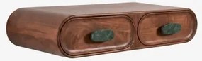 Consolesideboard Aan De Muur 100x40 Cm Van Mangohout En Natuurlijke Steen Kivalina Groen Marmer Uit Udaipur - Donker Mangohout - Sklum