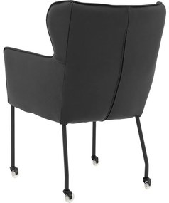Goossens Excellent Eetkamerstoel Leogang zwart leer met armleuning en met wielen, elegant chic