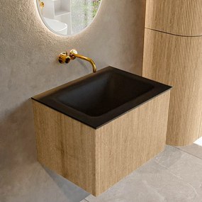 Mondiaz Kurve 60cm badmeubel oak met 1 lade en wastafel cloud midden zonder kraangat urban