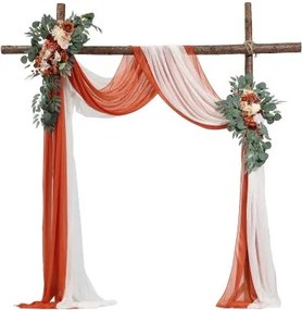 VEVOR Bruiloftsboog Bloemenset, Oranje Bloemen voor Bruiloftsboog met Gordijnen (Set van 4) - 2 Bloemstukken, 2 Transparante Gordijnen, voor Ceremonieboeketten, Receptie Achtergronddecoratie