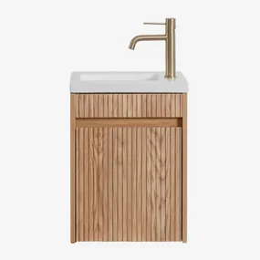 Badmeubelset Hout Met Geïntegreerde Wastafel Narek Ash Brown & Spiegelloze & Goud ↑20 Cm Met Aftapkraan Zonder Overloop Orveta - Sklum