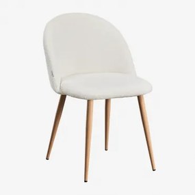 Kana Deluxe Eetkamerstoel In Bouclé Stof Natuurlijk Hout & Bouclé Wit - Sklum