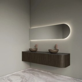 Gliss Design Alluro badmeubel ribbelfront met ronding rechts 180cm charcoal en zwart leisteen toppaneel