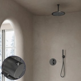 Saniclear Iron Curved inbouw regendouche rond met 20cm hoofddouche en plafondarm verouderd ijzer - gunmetal