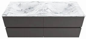 Mondiaz Vica DLux badmeubel 130cm dark grey 4 lades met wastafel glace dubbel zonder kraangat