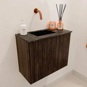 Mondiaz Joya DLux 50cm toiletmeubel walnut met wastafel faye links zonder kraangat lava