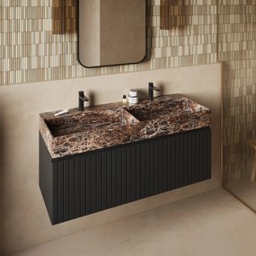 Fontana Dark Emperador badmeubel 120cm mat zwart met ribbelfront met kraangaten