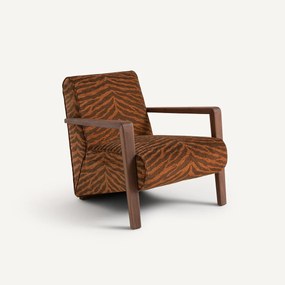 Fauteuil van massief notenhout met stof met dierenprint Sanami