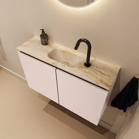 Mondiaz Ture DLux toiletmeubel 80cm rosee met wastafel frappe midden met kraangat