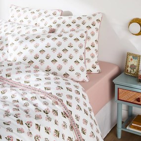 Dekbedovertrek in gewassen katoen, bloemenprint, VANDI ECRU