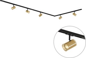 Modern railsysteem zwart met 5 spots goud 1-fase - Iconic Lloyd