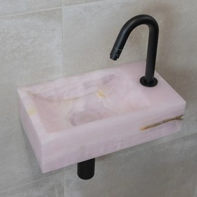 Saniclear Pink Onyx fonteinset met gebogen kraan in mat zwart