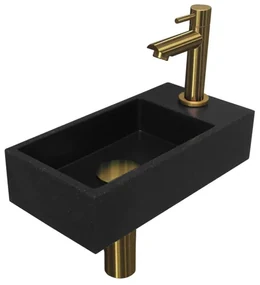 INK Versus Fonteinset - 36x18x9cm - wasbak links - 1 kraangat - Quartz zwart/mat goud 1805154