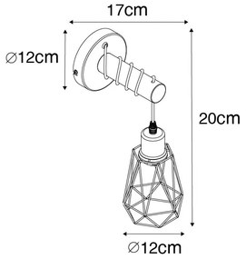 Landelijke wandlamp zwart met hout - Dami Frame