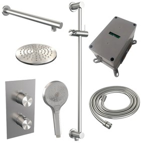 Brauer Brushed Edition complete inbouw regendouche met 3 standen handdouche, rechte wandarm, glijstang en hoofddouche 20cm set 43 RVS geborsteld PVD