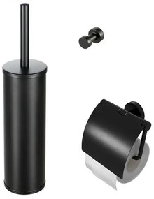 Geesa Nemox Toiletaccessoireset - Toiletborstel met houder - Toiletrolhouder met klep - Handdoekhaak - Zwart 916500-06-115