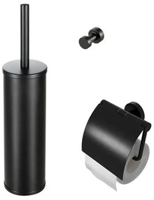Geesa Nemox Toiletaccessoireset - Toiletborstel met houder - Toiletrolhouder met klep - Handdoekhaak - Zwart 91650006115
