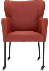 Goossens Excellent Eetkamerstoel Leogang rood leer met armleuning en met wielen, elegant chic