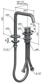 Hotbath Archie inbouw wastafelmengkraan 2 gats zonder waste geborsteld gunmetal PVD