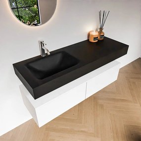 Zaro Alan badmeubel 130cm talc 2 lades met vrijhangende wastafel cloud links 1 kraangat urban