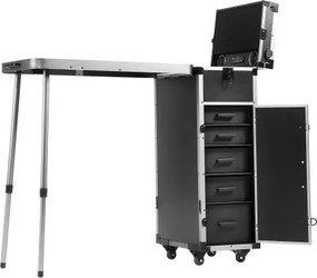 VEVOR Professionele aluminium make-upkoffer, cosmetische koffer, werkbank met steunpoten, rollende make-upkoffer, extra grote trolley, make-up reisorganizer, met 360° draaibare wielen, zwart