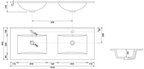 Brauer Frost dubbele wastafel keramiek 120cm met kraangaten wit glans