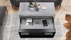 FRAME Millenium Beton/Zwart Mat - MODERNE TAFEL MET OPTILBAAR TAFELBLAD/IN HOOGTE VERSTELBAAR TAFELBLAD + OPBERGVAK + PLANK