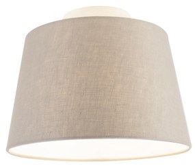 Stoffen Plafondlamp met linnen kap taupe 25 cm - Combi wit Landelijk / Rustiek E27 rond Binnenverlichting Lamp