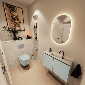 Mondiaz Ture DLux toiletmeubel 80cm greey met wastafel ostra midden met kraangat