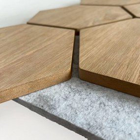 Hexagon Panel Naturel Eiken met Grijs Vilt 81CM | Akoestisch | Wanddecor | Zeshoekig- Grijs vilt