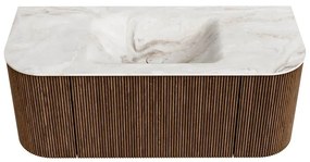 Mondiaz Kurve-dlux 110cm badmeubel ronding links/rechts walnut met 1 lade en 2 deuren en wastafel cloud midden 1 kraangat frappe