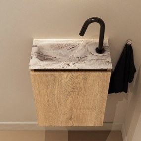 Mondiaz Ture DLux toiletmeubel 40cm washed oak met wastafel glace links met kraangat