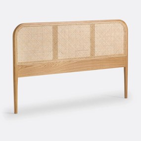 Hoofdbord van massief en gefineerd eikenhout, en rotan vlechtwerk, MADARA