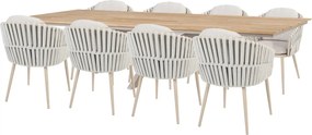 Taste by 4 Seasons Eva tuinset latte met Minerva tafel met teakhouten blad 280 cm SALE Tuinset   beige weerbestendig