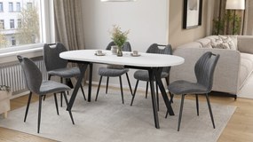 Mazzoni ALMO Wit mat / zwarte poten - OVALE UITSCHUIFTAFEL 120-220 cm VOOR 10-12 PERSONEN