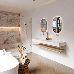 Zaro Alan badmeubel 160cm met planchet washed oak en vrijhangende wastafel cloud dubbel zonder kraangat talc