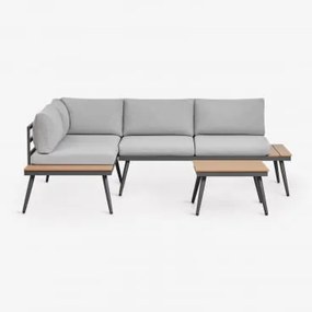 Nadi Aluminium En Houten Tuinset Met 4-zits Hoekbank En Salontafel Grijs - Houtbruin - Sklum