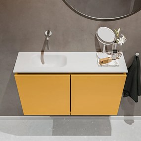 Mondiaz Ture 80cm toiletmeubel ocher met wastafel talc links geen kraangat