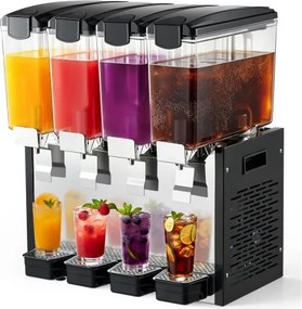 VEVOR elektrische drankdispenser 4 x 10 L 7-12 °C sapdispenser met PC-reservoir, voor restaurants, hotels, bars en kiosken, met roerstaaf voor gelijkmatig mengen, drukschakelaar en lekbak