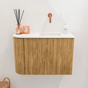 Mondiaz Joya 60cm toiletmeubel ronding links oak met wastafel faye rechts zonder kraangat talc