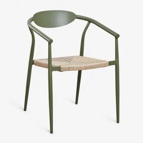 Set Van 2 Stapelbare Eetkamerstoelen Met Armleuningen In Aluminium En Synthetisch Rotan Marsha Groen – Intens Olijf - Sklum