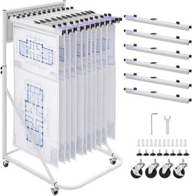 VEVOR Mobiel Opbergrek voor Blauwdrukken, Verstelbare Blauwdrukhouder met 6 Aluminium Klemmen (610 mm), Presentatiestandaard, Opbergrek voor Dossiers, Tekeningen, Posters, Kantoor, Thuis