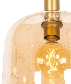 Design hanglamp zwart met messing en amber glas - Zuzanna Design E27 rond Binnenverlichting Lamp